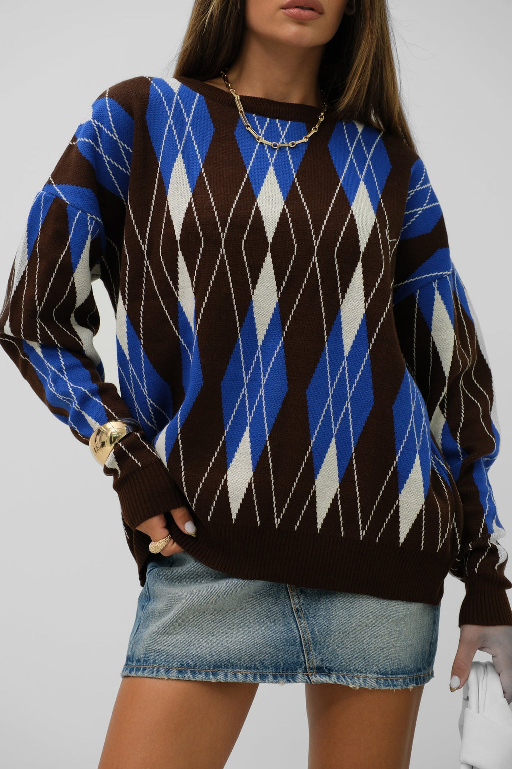 Oversized Diamond Pattern Sweater