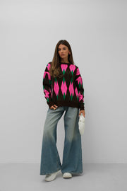 Oversized Diamond Pattern Sweater