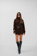 Oversized Turtleneck Brown Knit Tunic