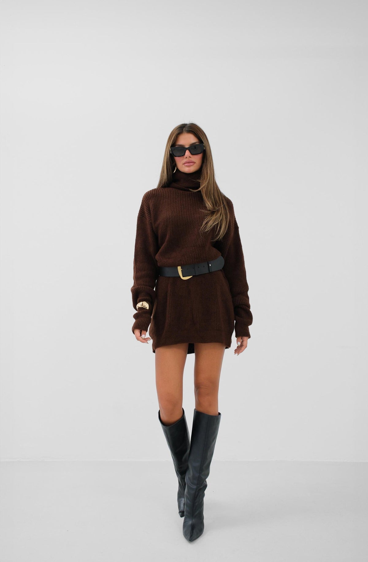 Oversized Turtleneck Brown Knit Tunic