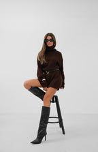 Oversized Turtleneck Brown Knit Tunic