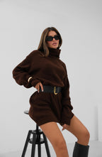 Oversized Turtleneck Brown Knit Tunic