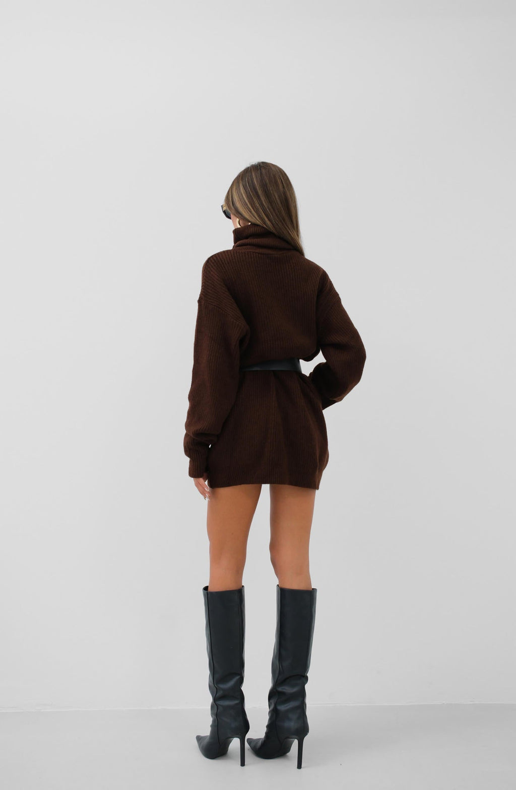Oversized Turtleneck Brown Knit Tunic