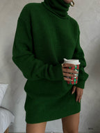 Oversize Turtleneck Green Knit Tunic