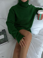 Oversize Turtleneck Green Knit Tunic