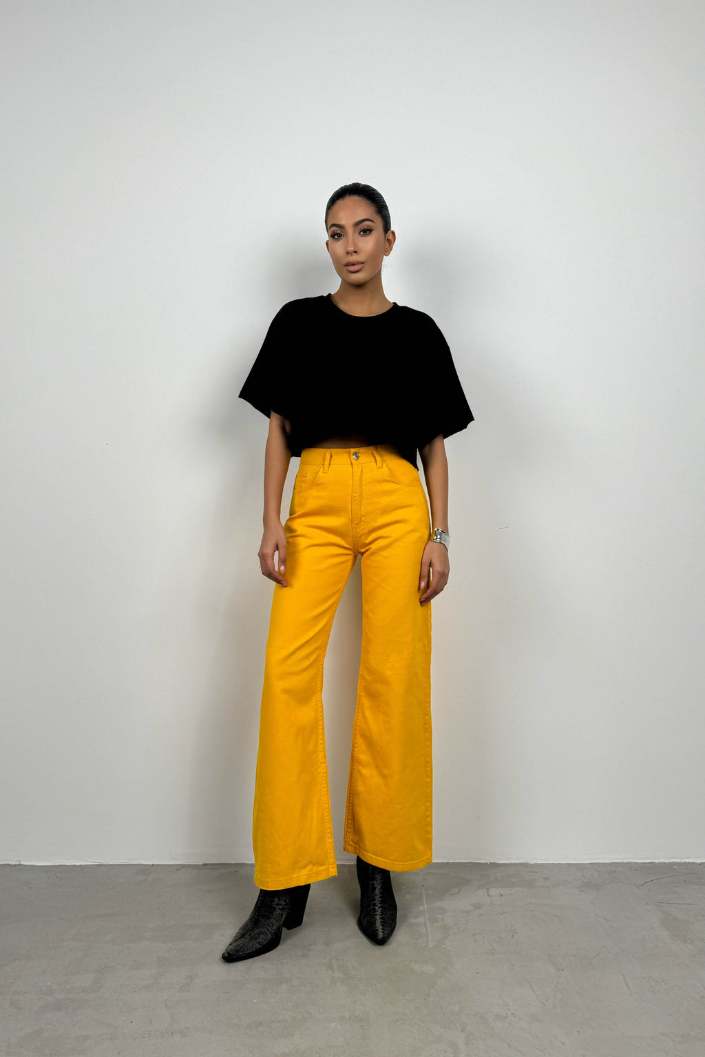 Oversize Basic Black Crop T-Shirt