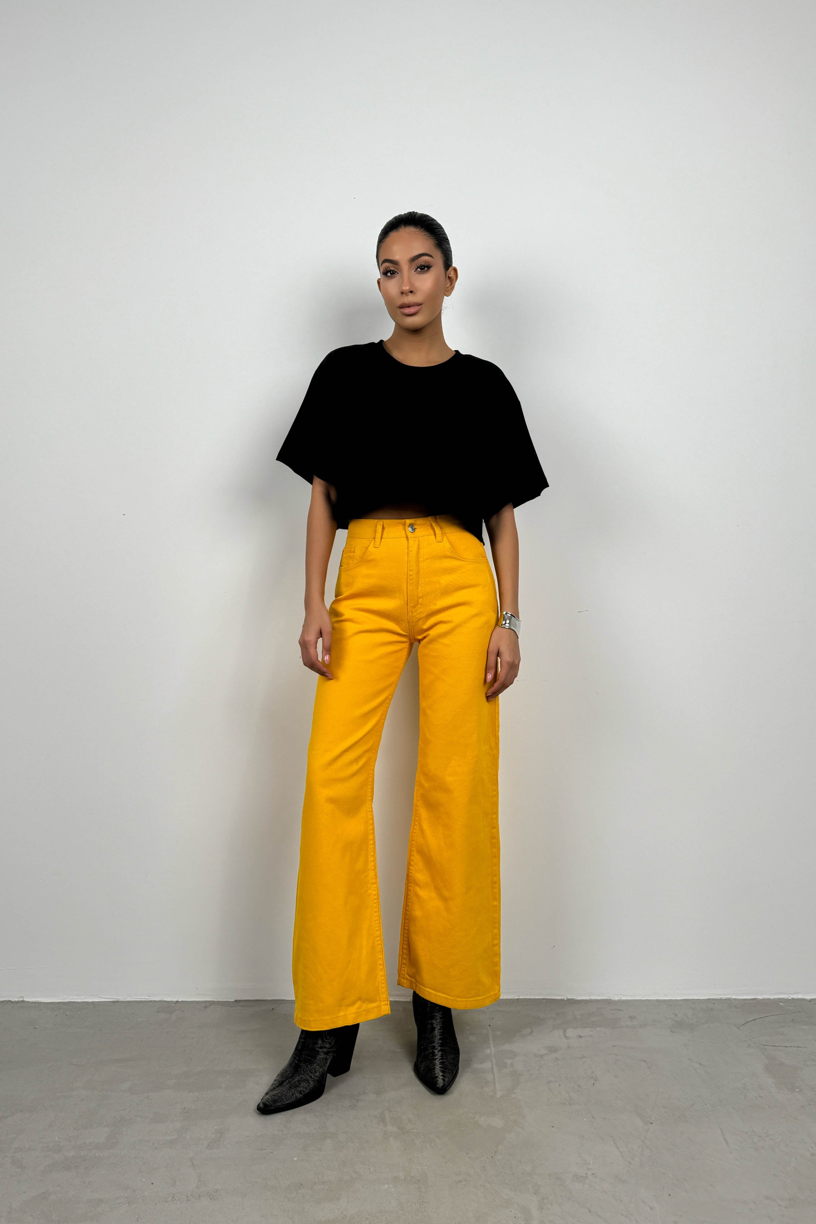 Oversize Basic Black Crop T-Shirt