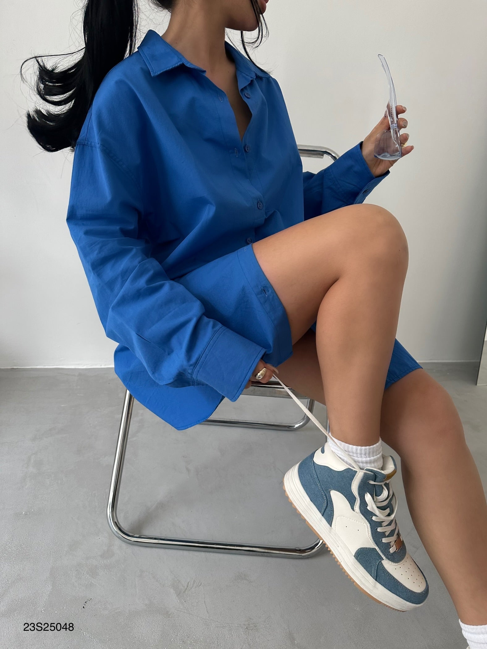 Oversize Basic Sax Blue Shirt
