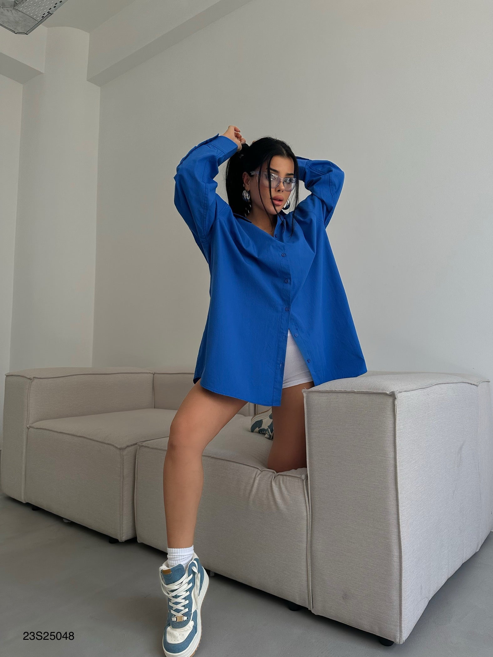 Oversize Basic Sax Blue Shirt