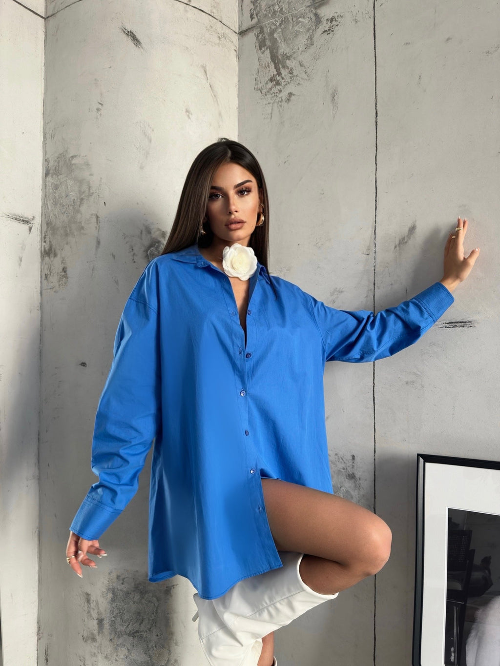 Oversize Basic Sax Blue Shirt