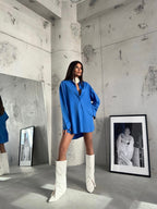 Oversize Basic Sax Blue Shirt