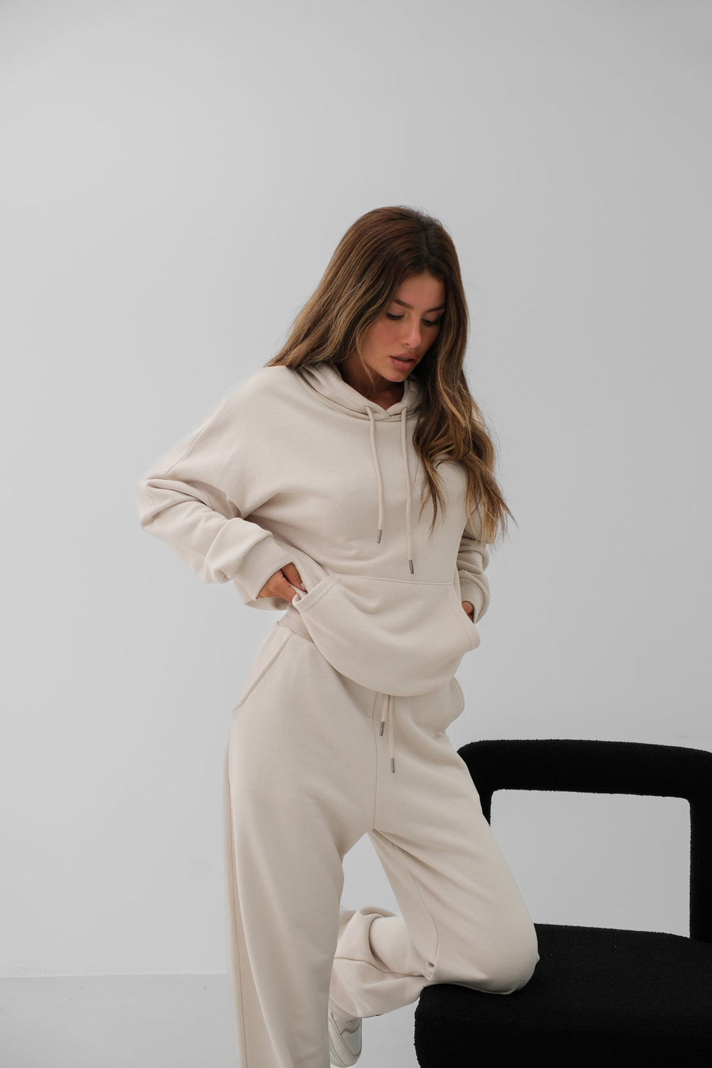Oversize Beige Sweatshirt Tracksuit Set