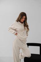 Oversize Beige Sweatshirt Tracksuit Set