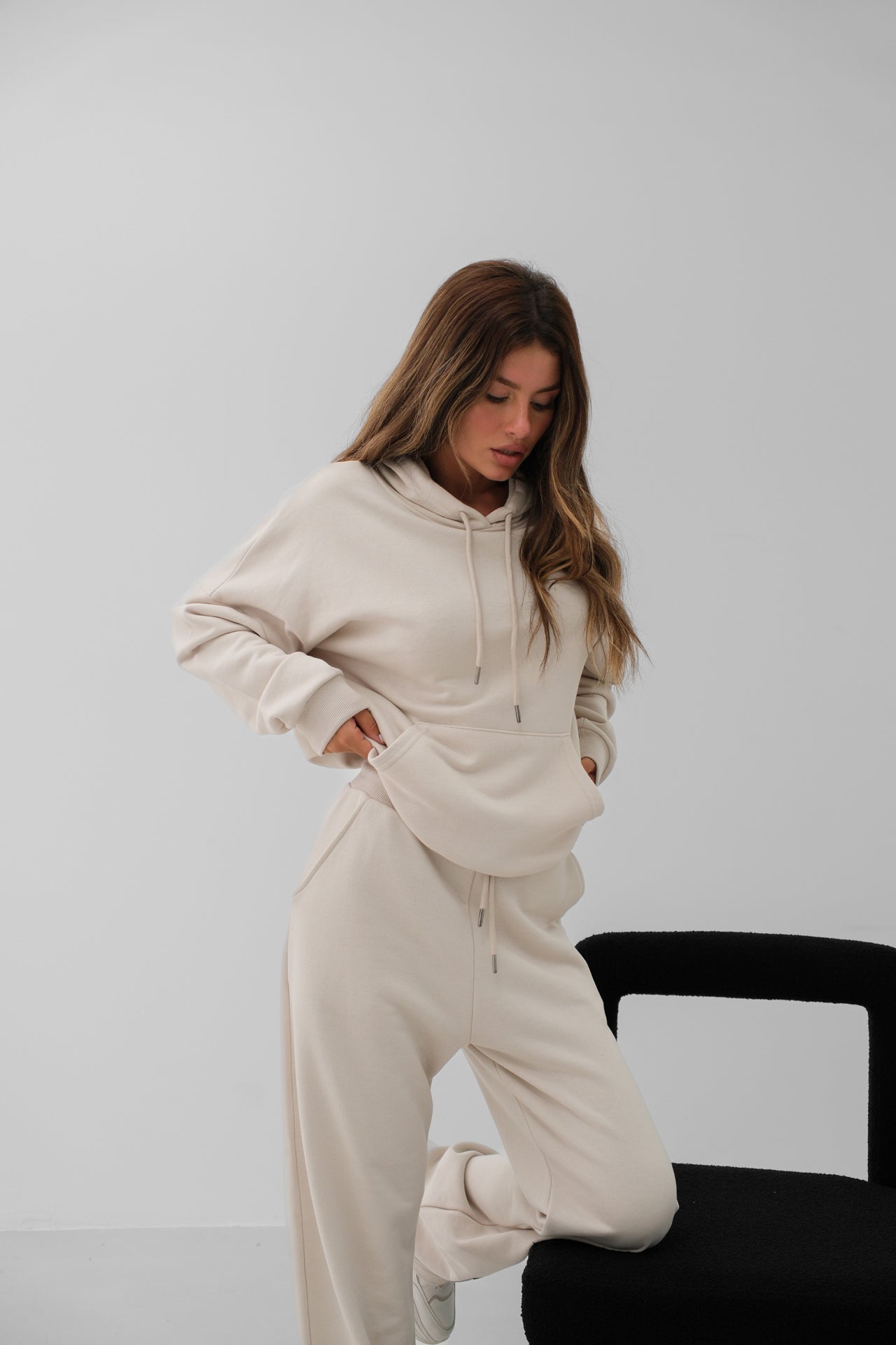 Oversize Beige Sweatshirt Tracksuit Set