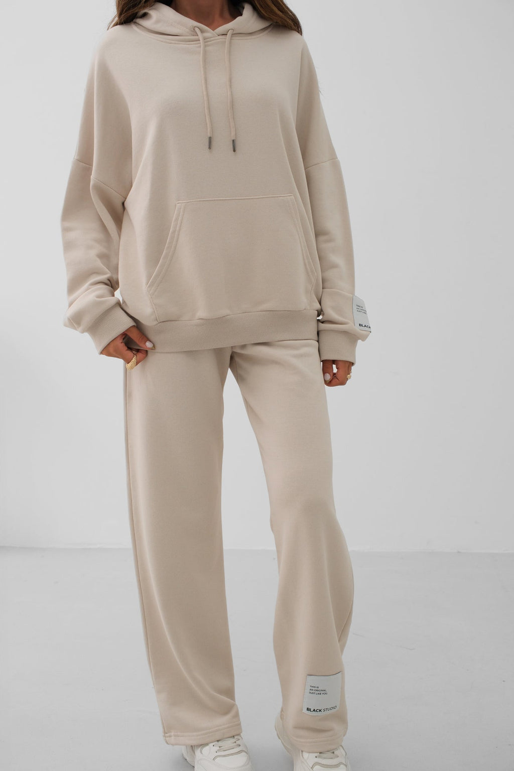 Oversize Beige Sweatshirt Tracksuit Set