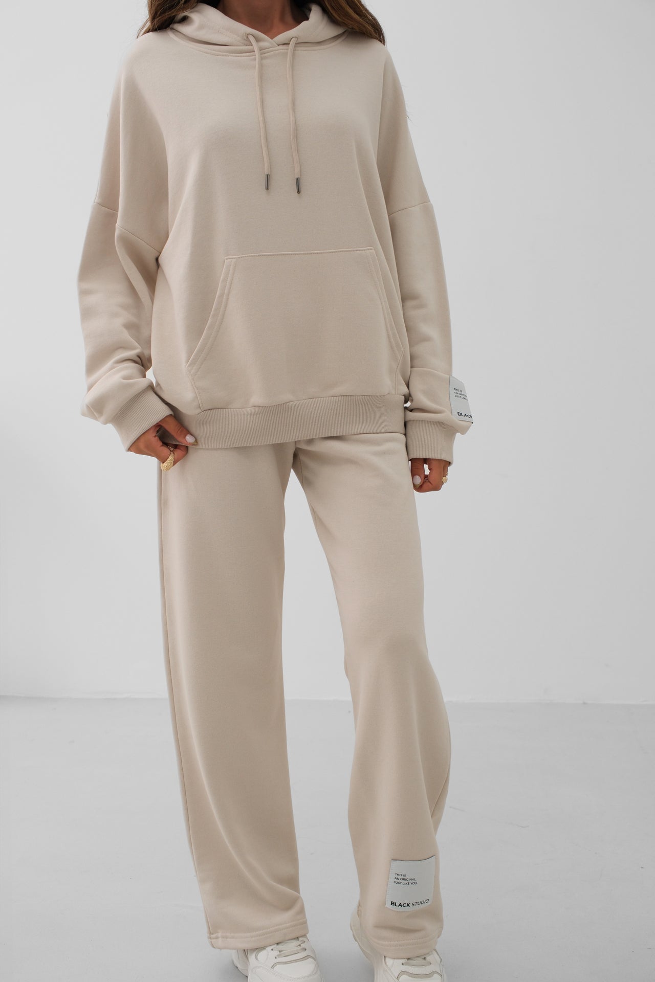 Oversize Beige Sweatshirt Tracksuit Set