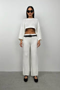 Oversize White Knit Blouse Pants Set