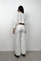 Oversize White Knit Blouse Pants Set