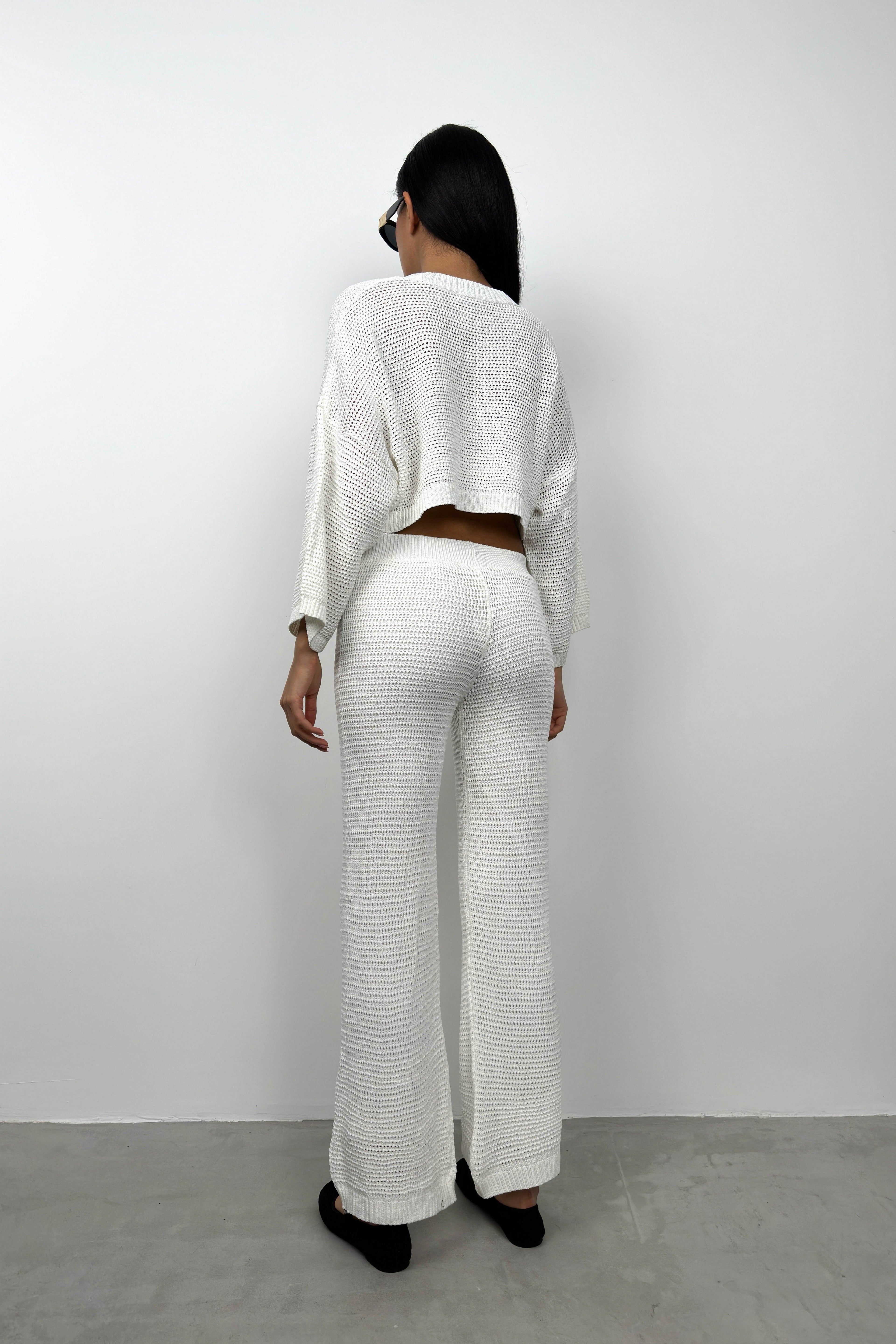 Oversize White Knit Blouse Pants Set