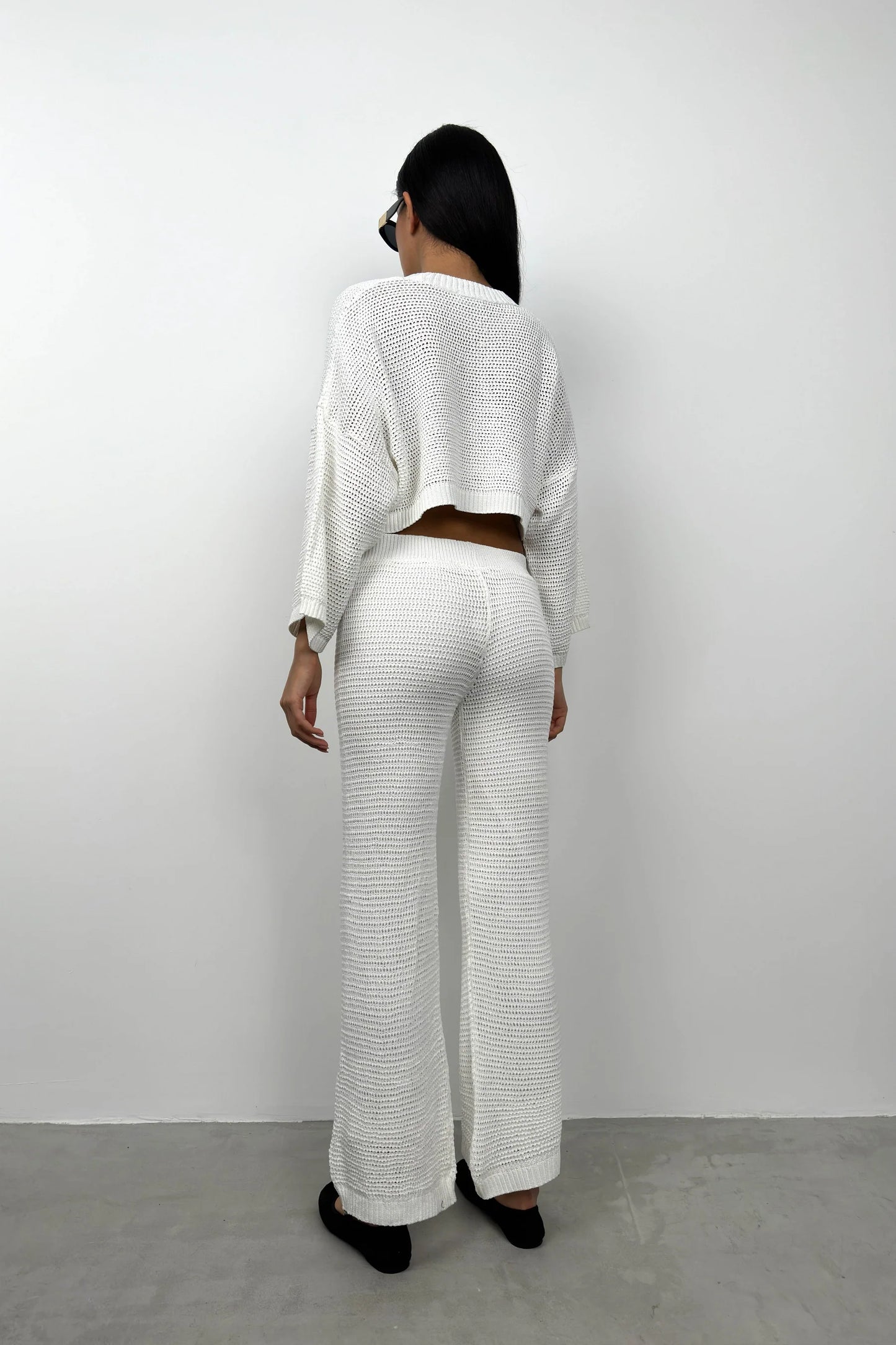 Oversize Knitted Blouse White Trousers Set