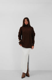 Oversized Turtleneck Brown Knitted Sweater