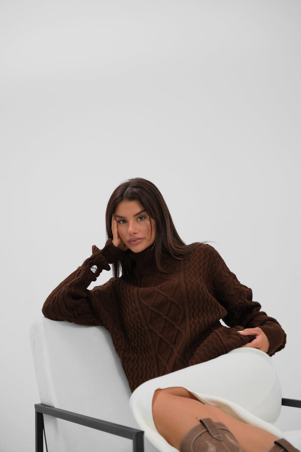 Oversize Turtleneck Brown Knit Sweater