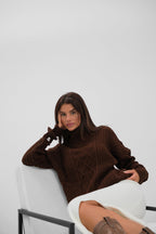 Oversize Turtleneck Brown Knit Sweater