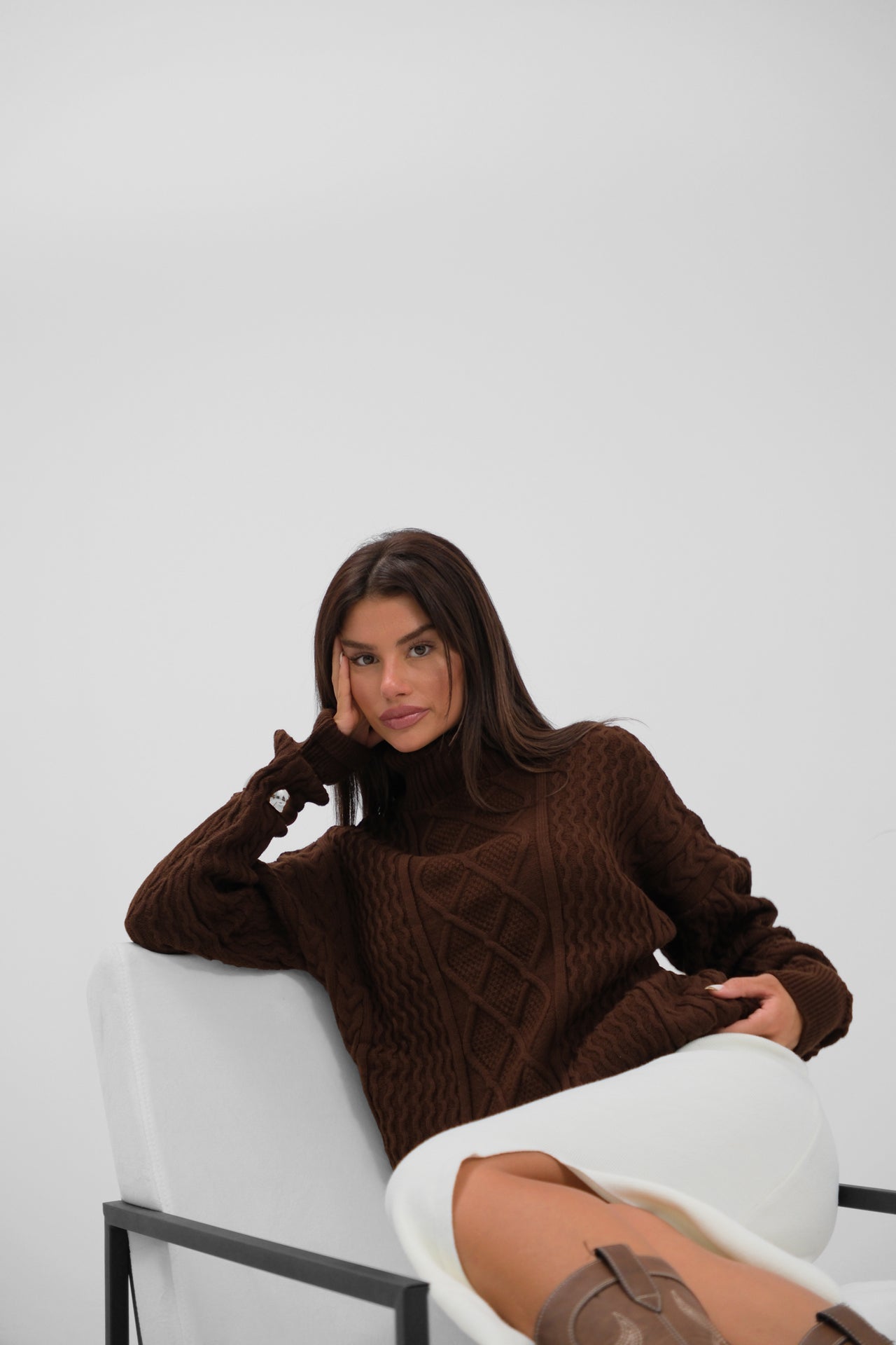 Oversize Turtleneck Brown Knit Sweater
