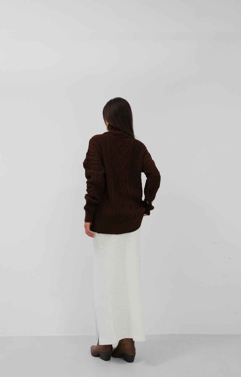 Oversize Turtleneck Brown Knit Sweater