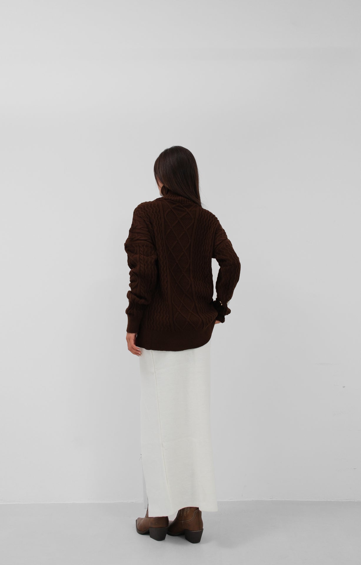 Oversize Turtleneck Brown Knit Sweater