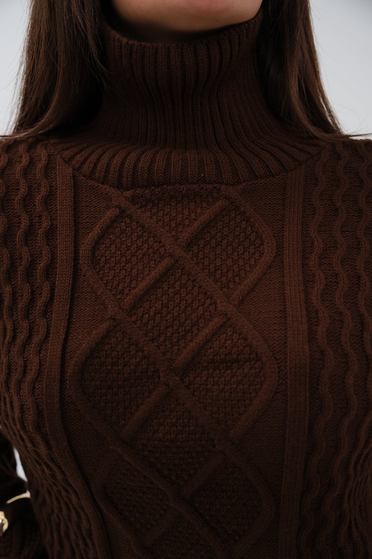 Oversize Turtleneck Brown Knit Sweater