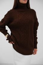 Oversize Turtleneck Brown Knit Sweater