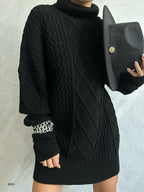 Oversize Bogazli Black Knit Sweater