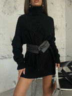 Oversize Bogazli Black Knit Sweater