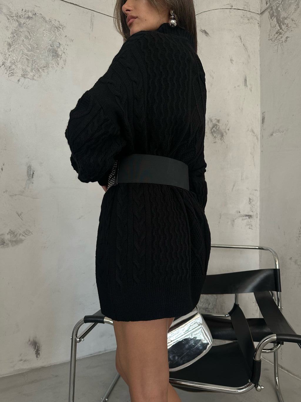 Oversize Bogazli Black Knit Sweater