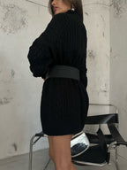 Oversize Bogazli Black Knit Sweater