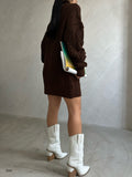 Oversize Bogazli Brown Knit Sweater