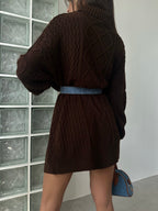Oversize Bogazli Brown Knit Sweater