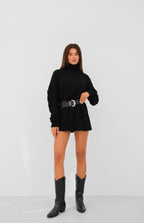 Oversize Bogazli Black Knit Sweater