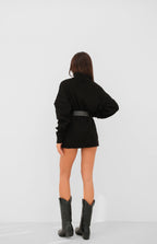 Oversize Bogazli Black Knit Sweater