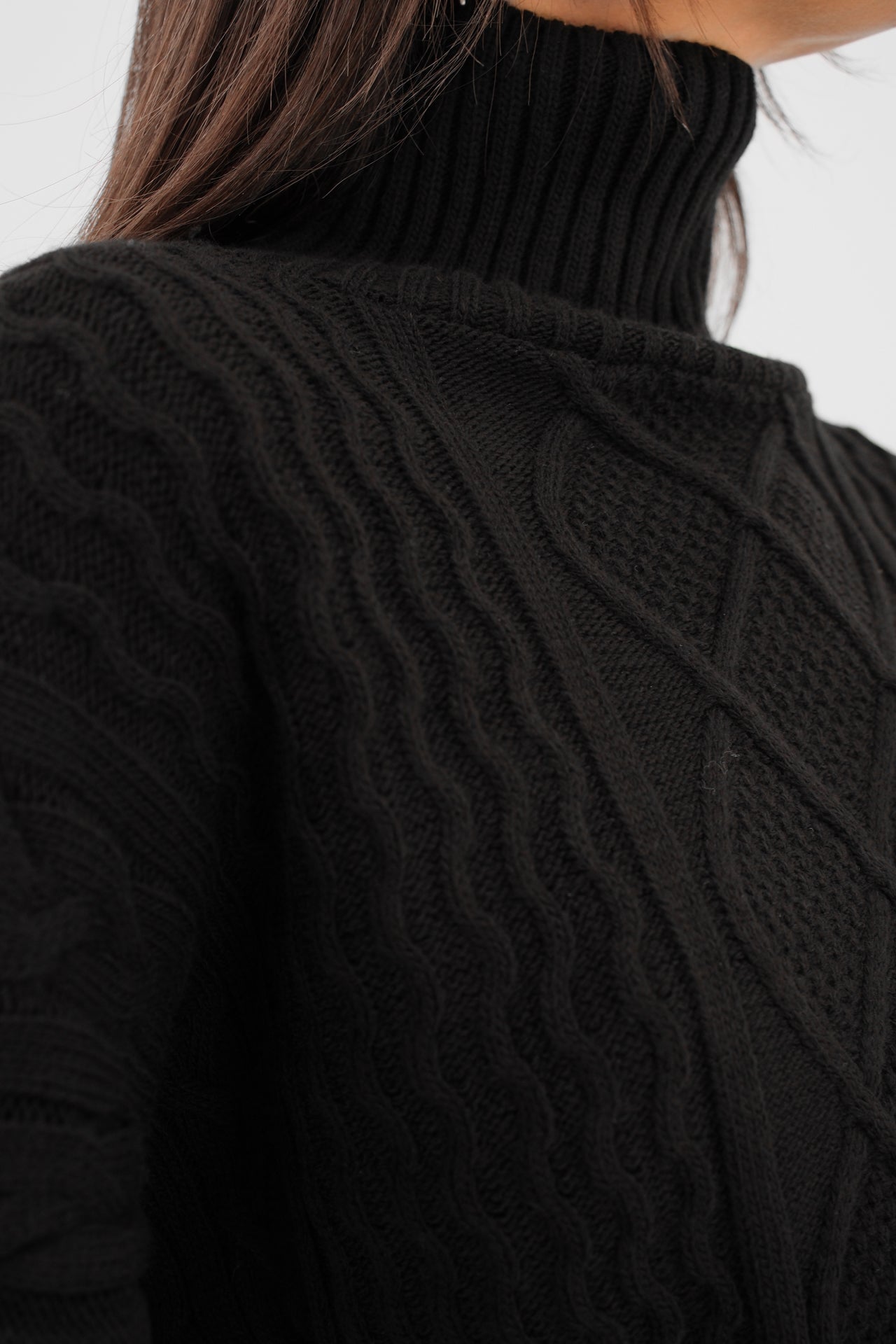 Oversize Bogazli Black Knit Sweater
