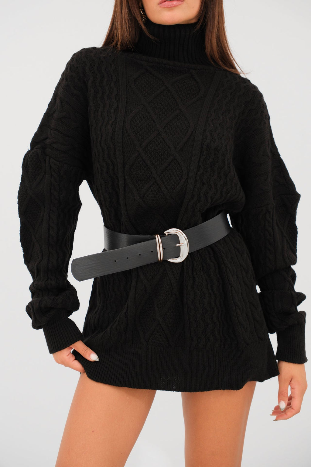 Oversize Bogazli Black Knit Sweater