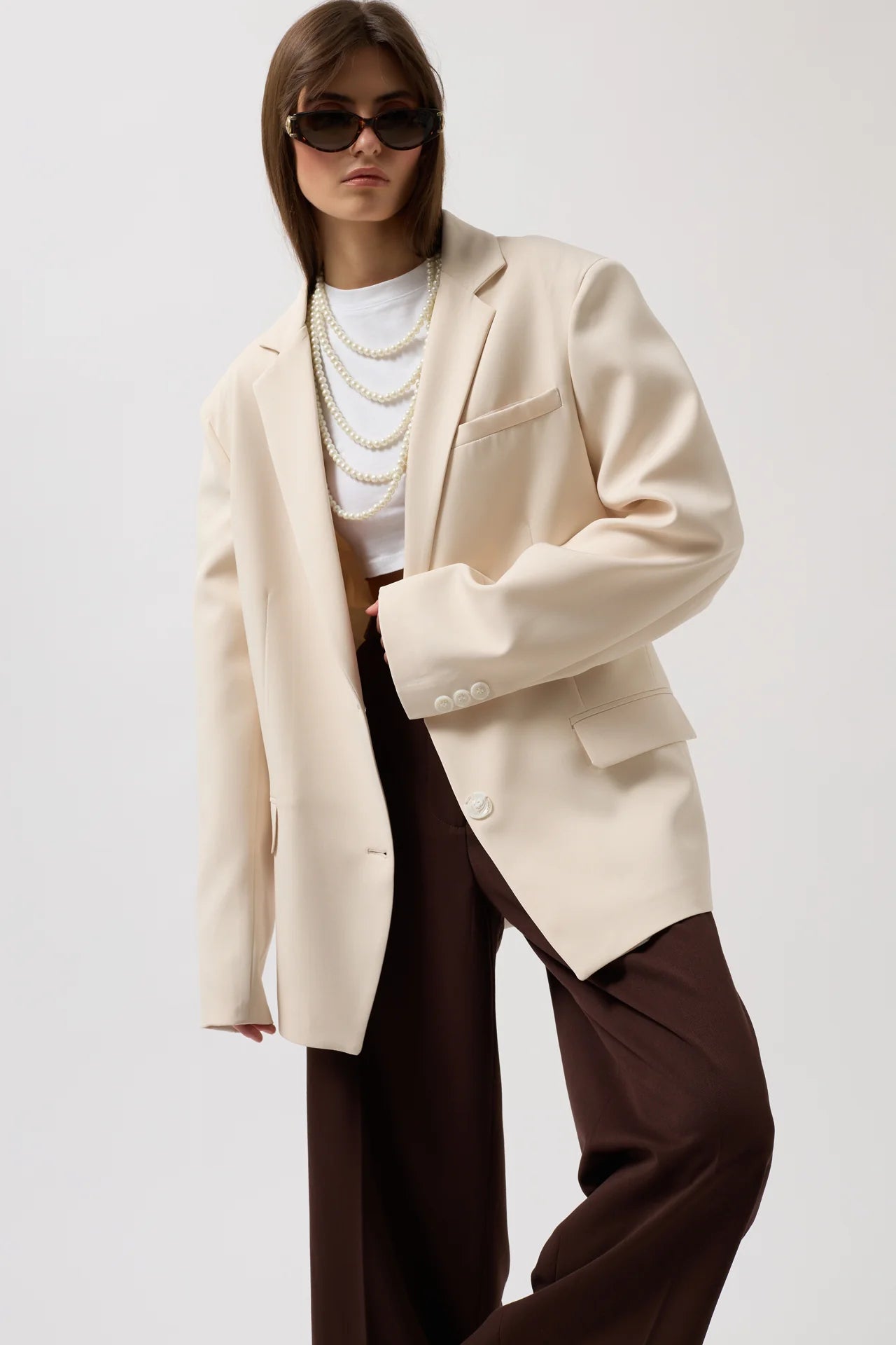 Oversize Pocket Detailed Beige Jacket