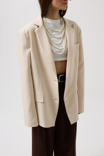 Oversize Pocket Detailed Beige Jacket
