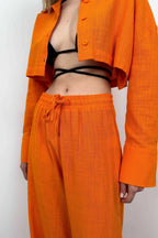 Oversize Crop Shirt Wide Leg Orange Pants Set