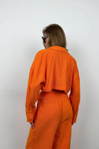 Oversize Crop Shirt Wide Leg Orange Pants Set