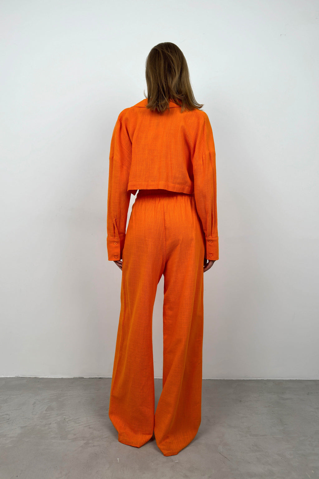 Oversize Crop Shirt Wide Leg Orange Pants Set