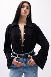 Oversized Textured Black Shirt