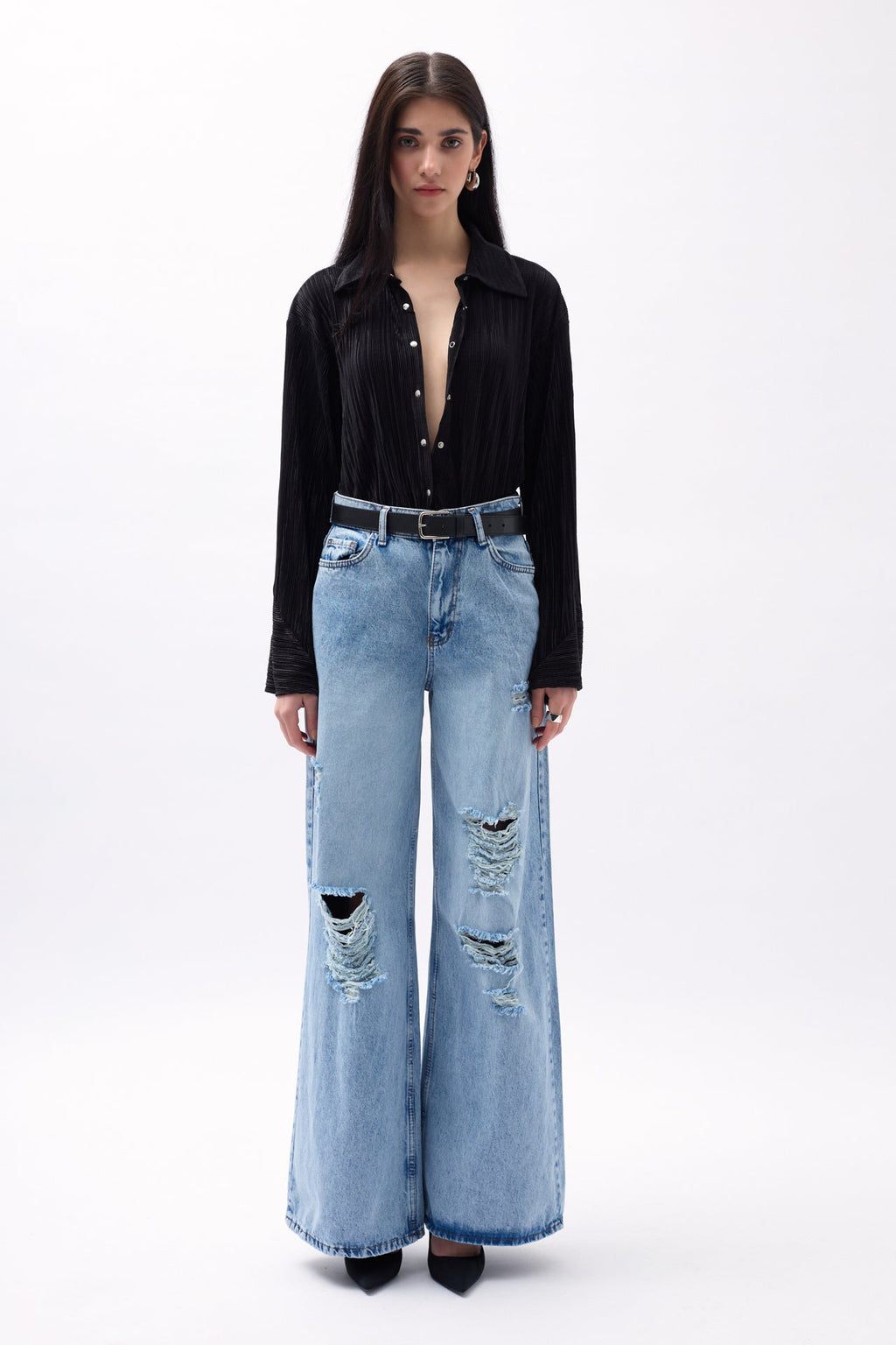 Oversize Textured Black Shirt