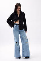 Oversize Textured Black Shirt